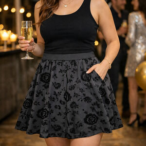 Studio 253 Little Black Skirt LARGE Velvet Feel Party Gothic Romantic Feminine